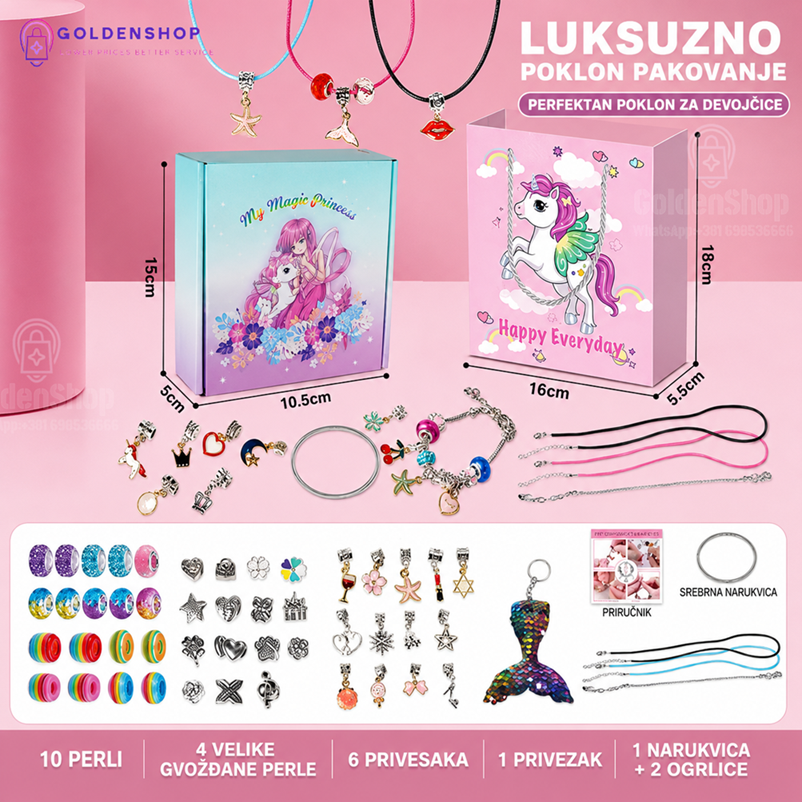 Set za izradu nakita za devojčice – DIY narukvice, perle i privesci, 25 delova