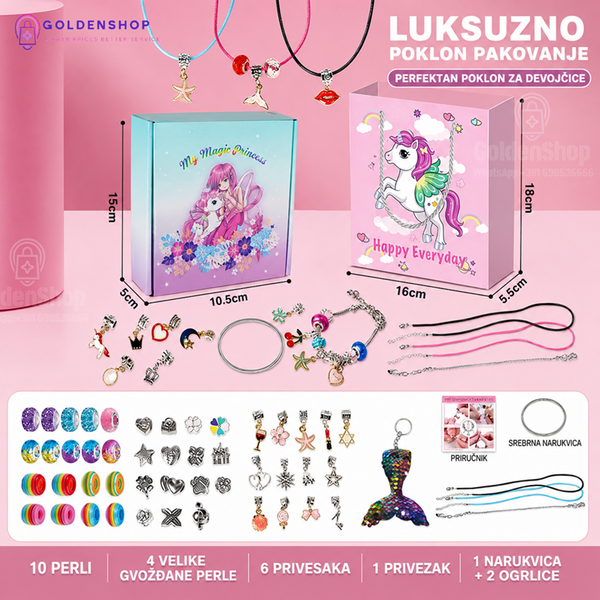 Set za izradu nakita za devojčice – DIY narukvice, perle i privesci, 25 delova