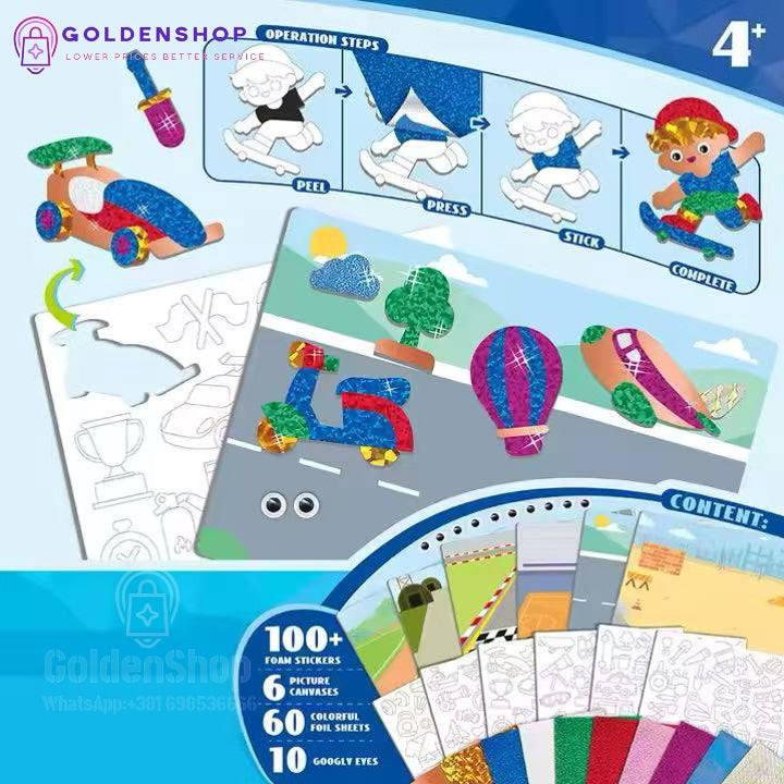 Set za kreativnu umetnost sa folijama – 100+ nalepnica i šarenih listova za decu 3+