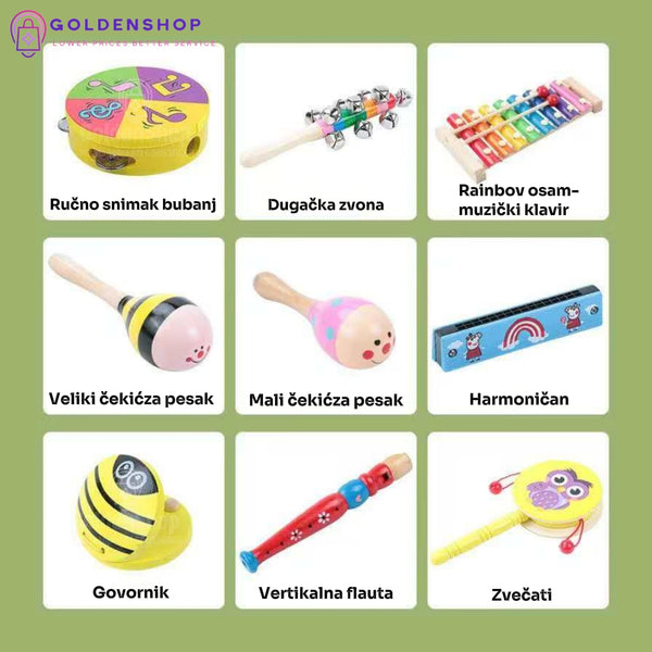 Muzički Instrumenti set Daire, Metalofon, Triangl, Zvečke