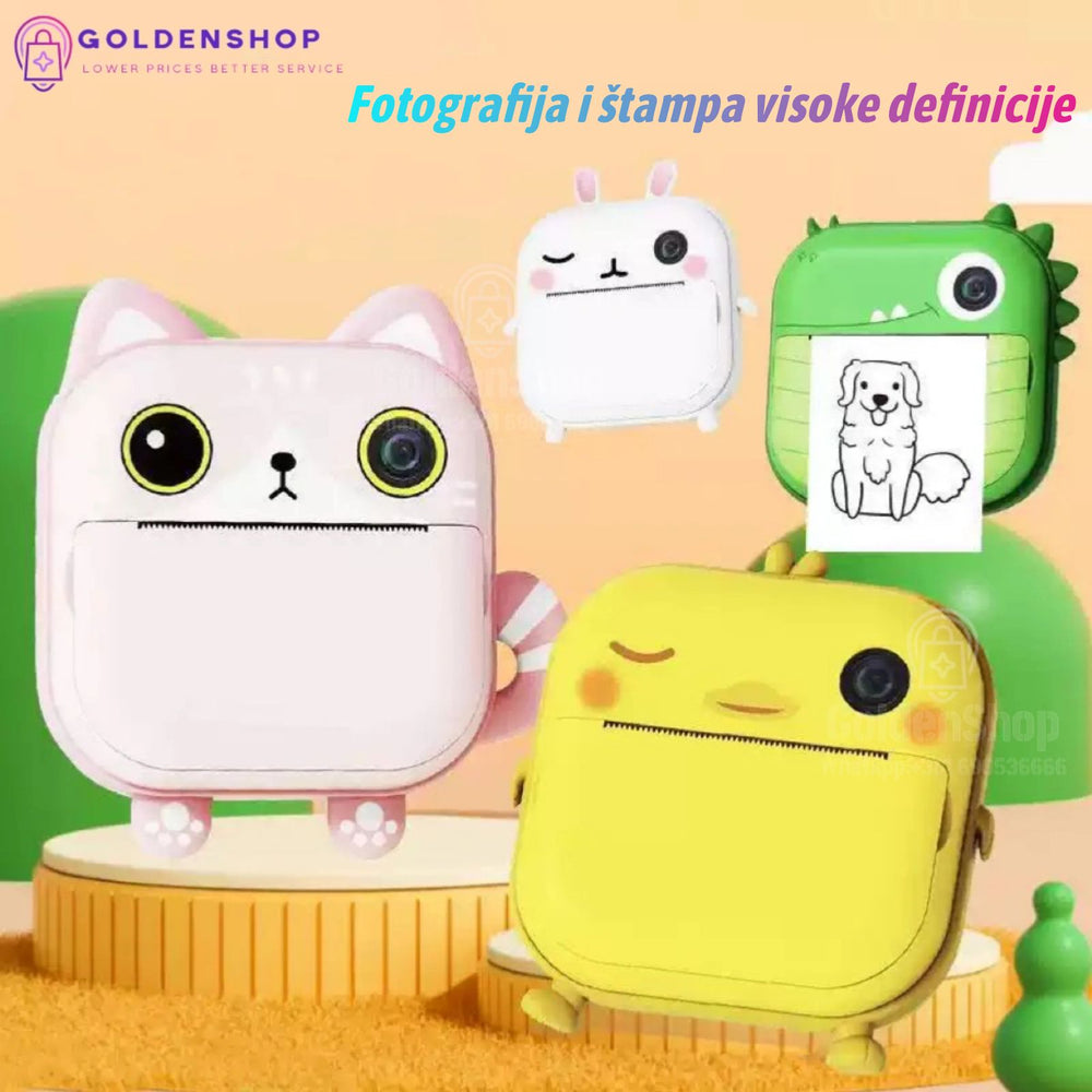 Polaroid Kamera štampač za decu Instant kamera sa štampačem（Stil ružičaste mačke）