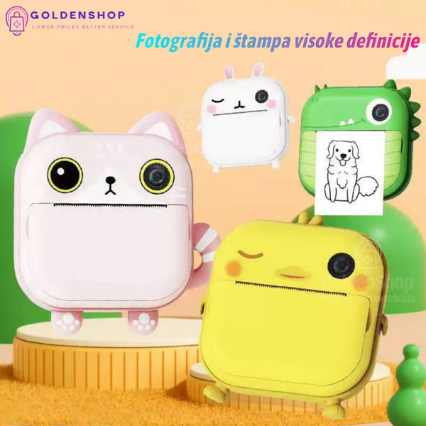 Polaroid Kamera štampač za decu Instant kamera sa štampačem（Stil ružičaste mačke）