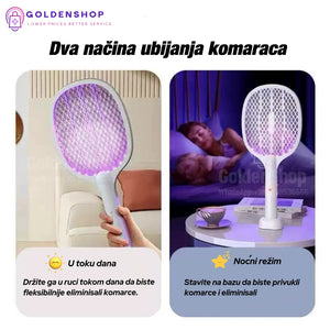 Elektricni reket za muve i komarce sa postoljem Punjivi