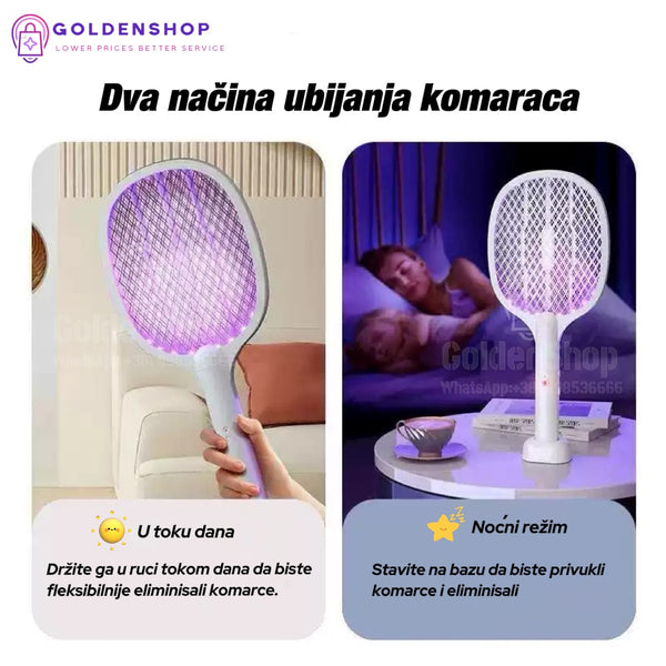 Elektricni reket za muve i komarce sa postoljem Punjivi